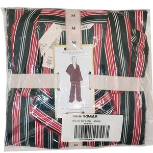 Victoria's Secret Pajama Set Signature Satin Long Festive Red & Green Stripe NWT